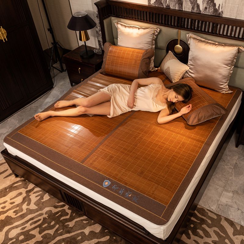 Cooling mat, pure natural carbonized bamboo mat, foldable household bamboo cooling mat, double-sided rattan mat