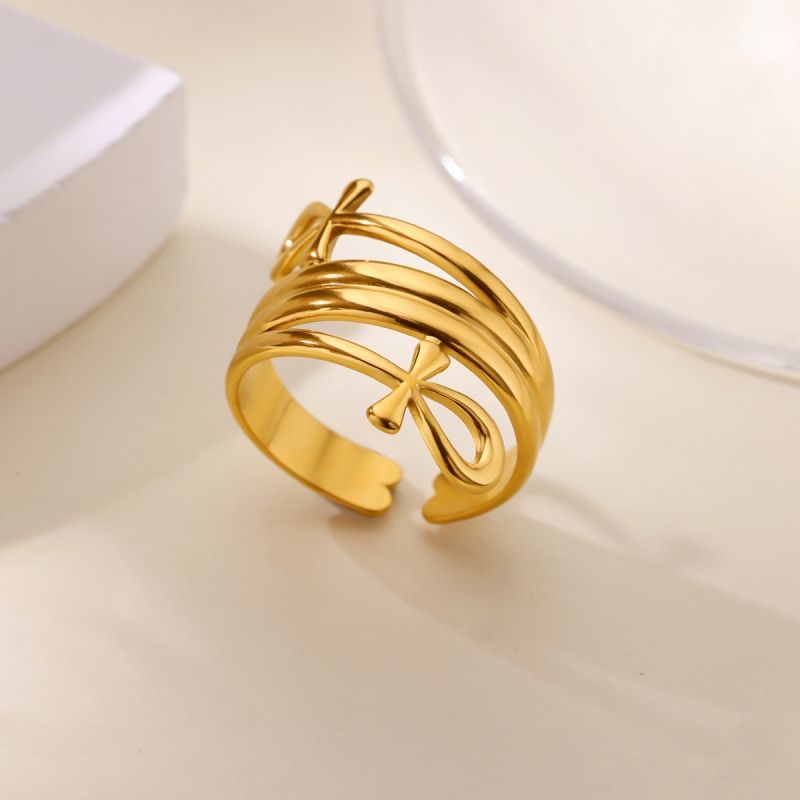 Double layered cross ring Open ring  adjustable couple rings Light luxury  high end feel