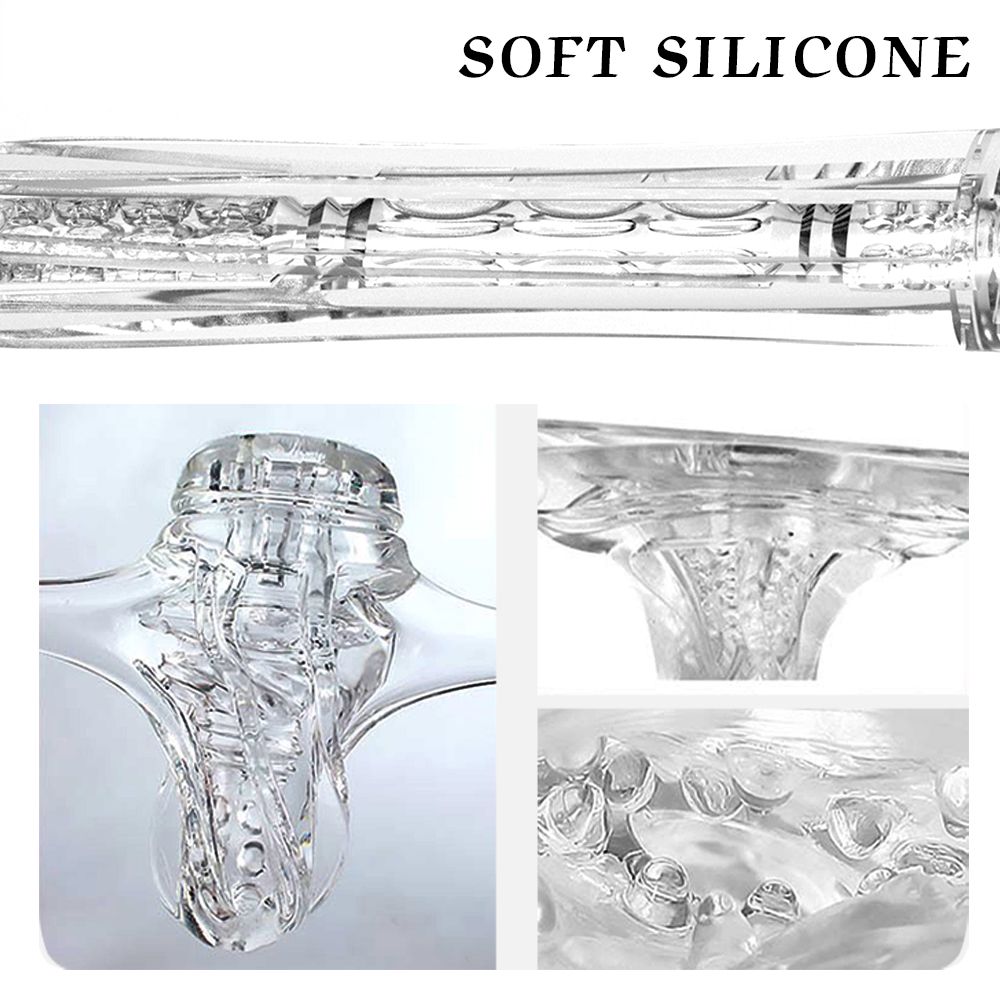 YY715 Manual/Automatic Sucking Extrusion Male Masturbators, Portable Transparent Pocket Pussy Stroker with Vagina Textured Blowjob Sex Toys Penis TPE Masturbation Sleeve for Men