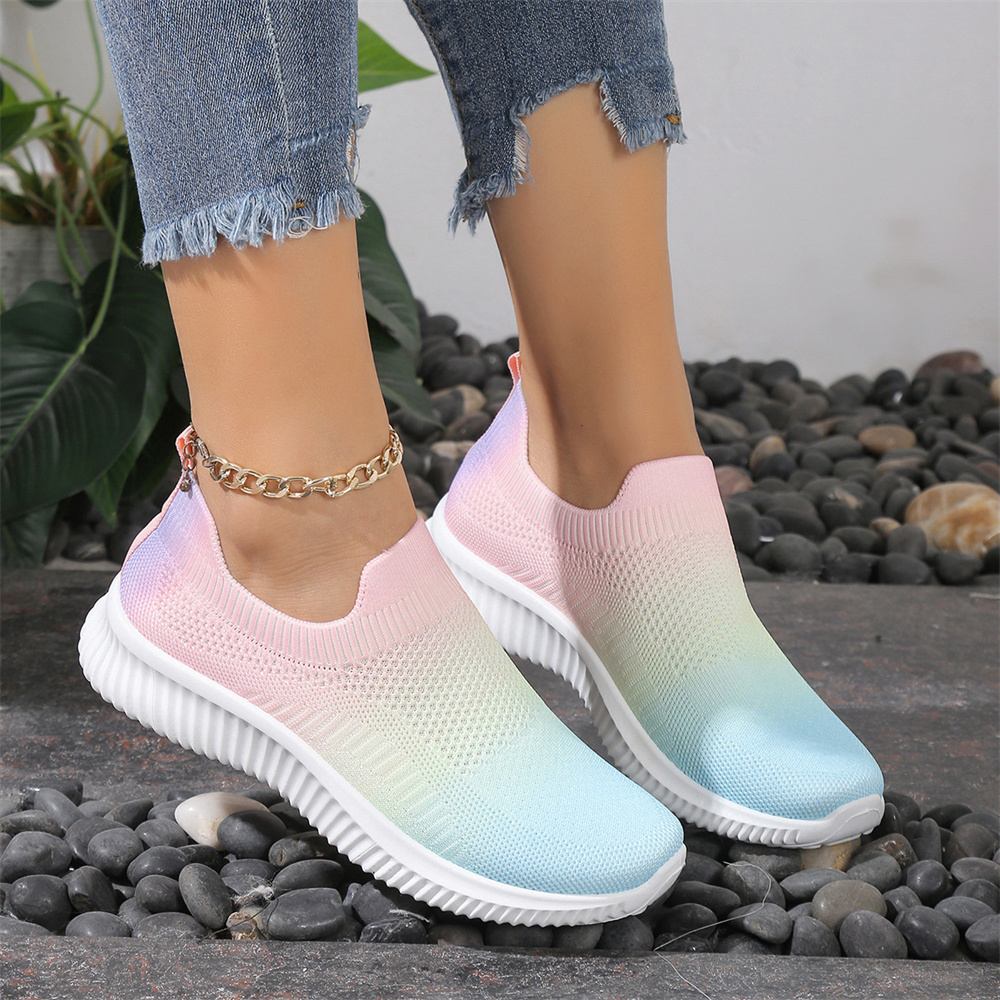 2024 new thick soled board shoes flying knitting low help foreign trade large size fashion sports casual single shoes women f-2