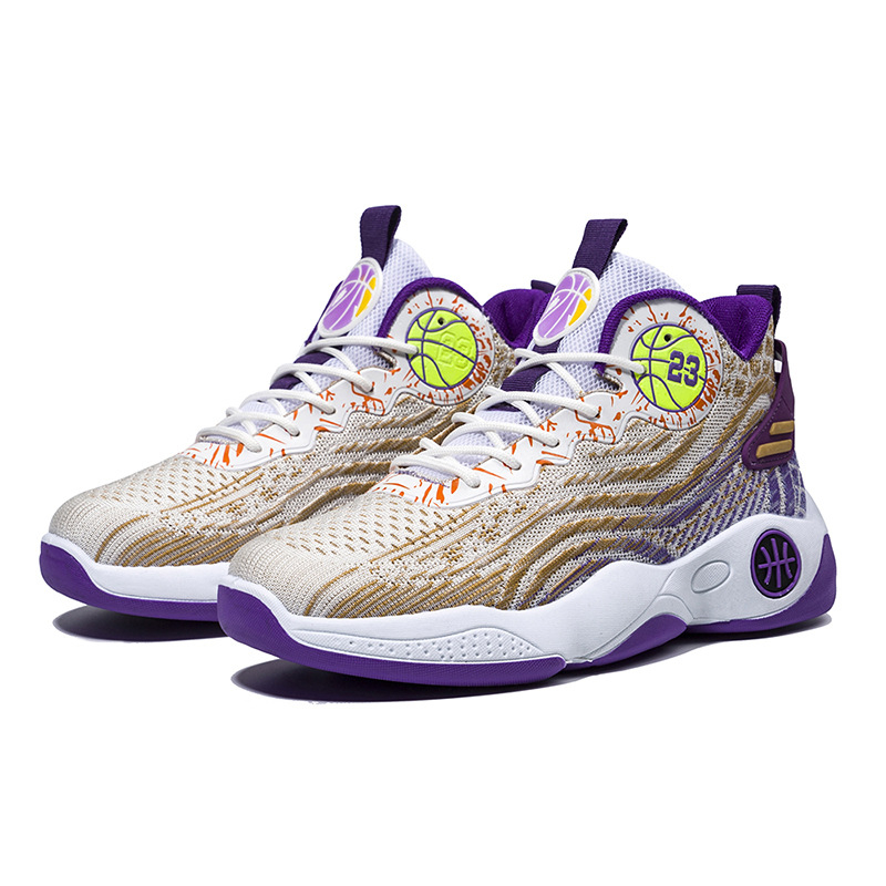 Men's Summer Breathable Graffiti Basketball Shoes Comfortable and Wearable Sports Casual Shoes8105 Dazzling purple