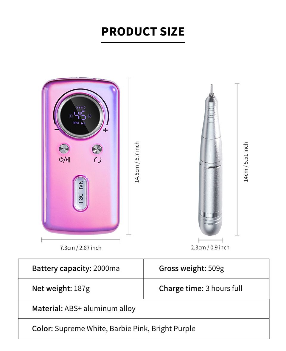 DMJ-V1 45000RPM Professional Rechargeable Electric Nail Drill Machine Portable Cordless Nail File For Acrylic Gel Nails Remove