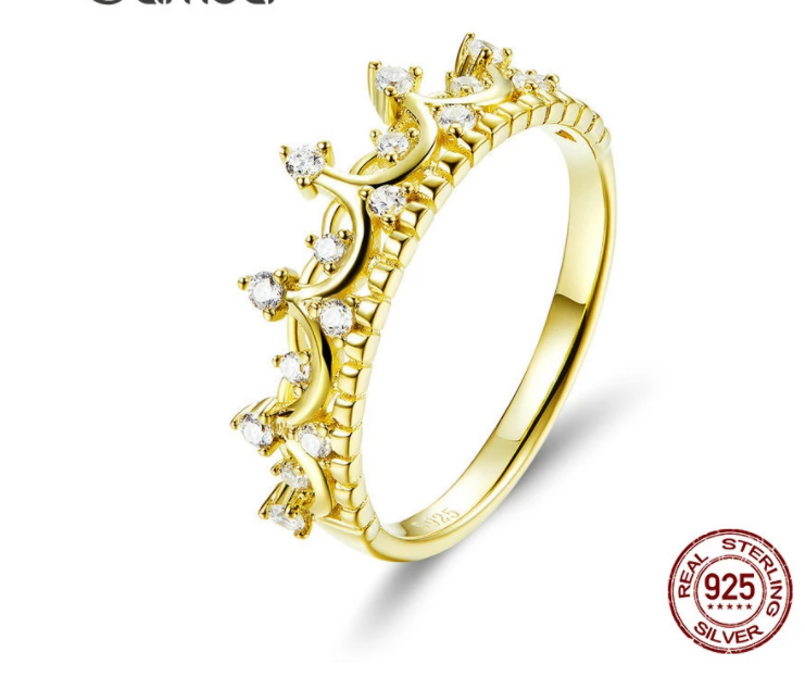 925 Sterling Silver Princess Crown Gold Color Crown Rings for Women Wedding Ring Jewelry Anel SCR493