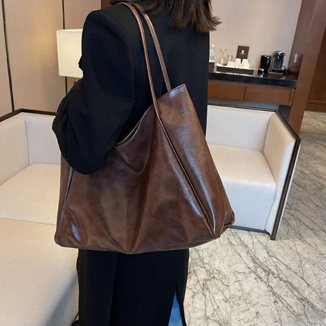 Women Tote Bag Fashion Underarm Pouch Large Capacity Soft Pu Leather Shoulder Bag Retro Crossbody Bag Casual Portable BucketBags