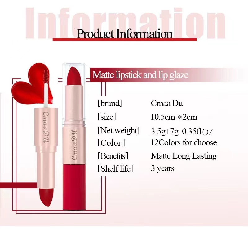 CmaaDu  Matte lipstick&Matt lip gloss  Double headed Makeup Matte Lips Cosmetic Long Lasting Velvet Liquid Lipstick   Sexy Lip 