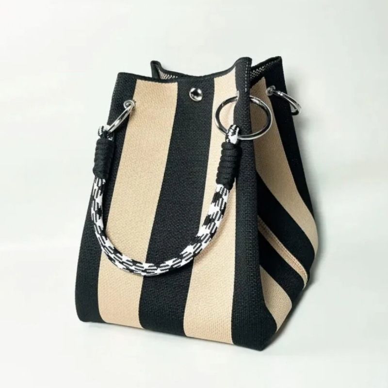Women Knitted Woven Bucket Bag Fashion Handheld Shoulder Bag Casual Vacation Crossbody Handbag for Daily Outdoor Travel
