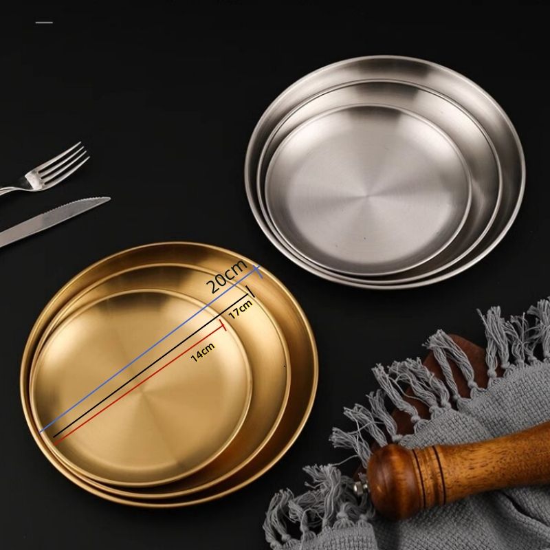 Stainless steel plate, barbecue plate, Western cuisine plate, ornament tray CRRSHOP free shipping Thickened stainless steel disc