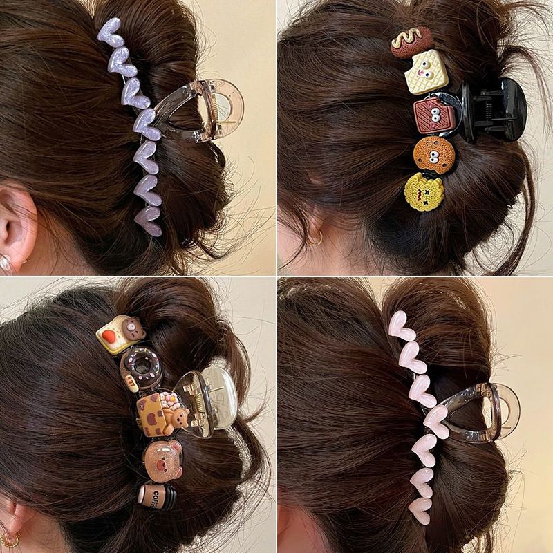 AUNONT Cute love heart scrunchie clip grade sense plated hair shark clip hair clip hairpin headpiece
