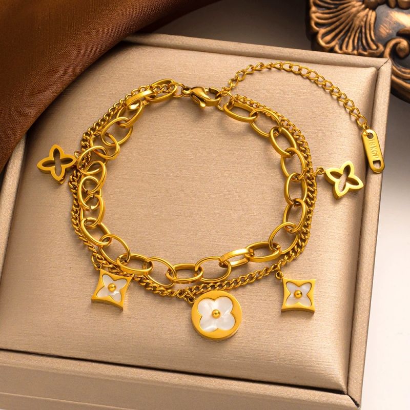 Double layered bracelet Gold titanium steel white shell clover bracelet CRRSHOP free shipping Single layer bracelet