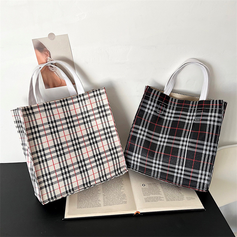 2-38-3 Korean Style Fashion Retro Plaid Contrast Color Large Capacity Tote Bag Women's Handbag