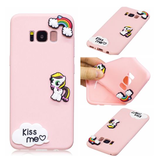 Cute Cool Kawaii Cartoon Gel Cases Soft 3D Silicone Case for Samsung Galaxy 5G Candy Colors Durable TPU Bumper Back Cover Pink Back Rainbow Pony Design Ultra Slim Fit Protective Shell