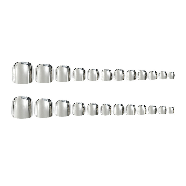 24pcs silver fake toenail Fashion Manicure Patch False Nails Save Time Wearable Nail Patch With Glue Fake Nails