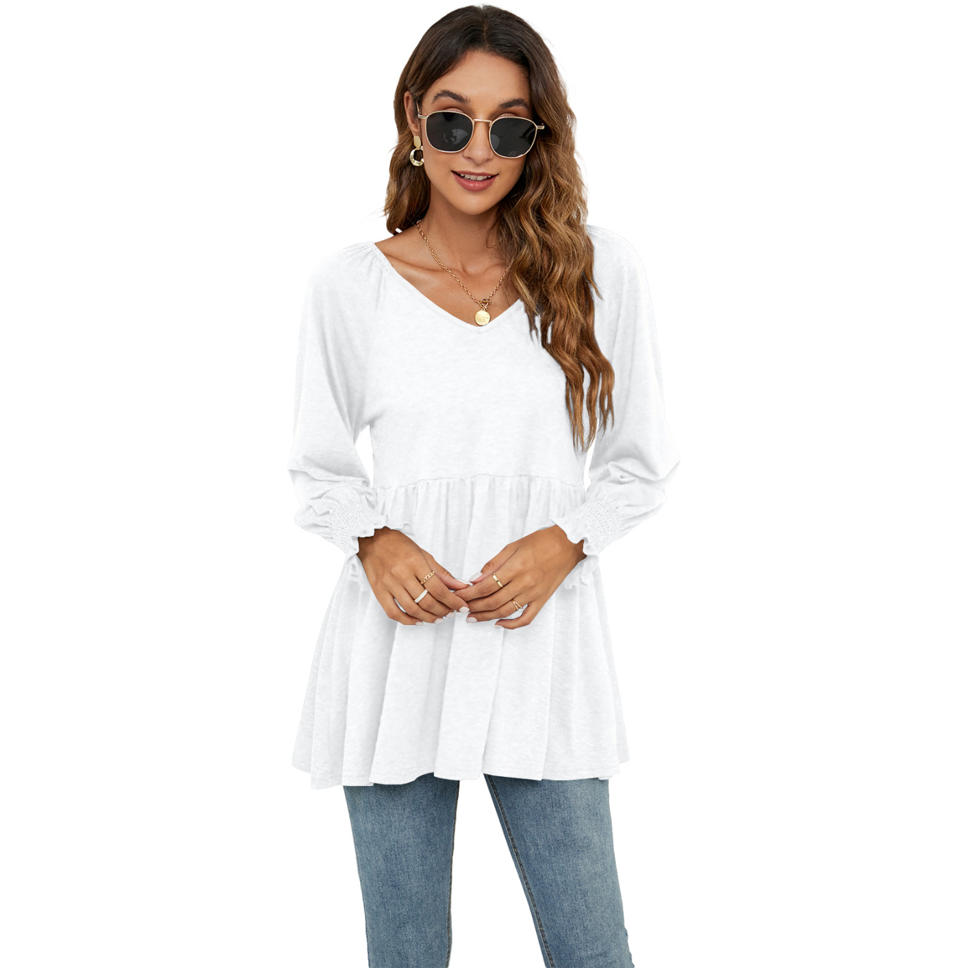 3050 Women's Sexy V-Neck Long Sleeves Puff Sleeves Elegant Tops