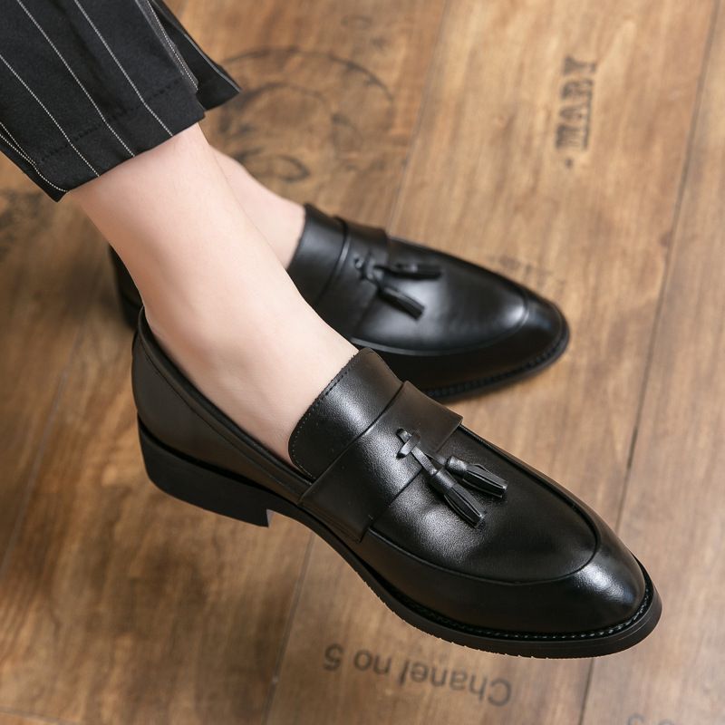 Men's Small Size Dress Shoes Breathable Slip-On Loafers British Korean Style Formal Leather Shoes Business Casual All Seasons Wear