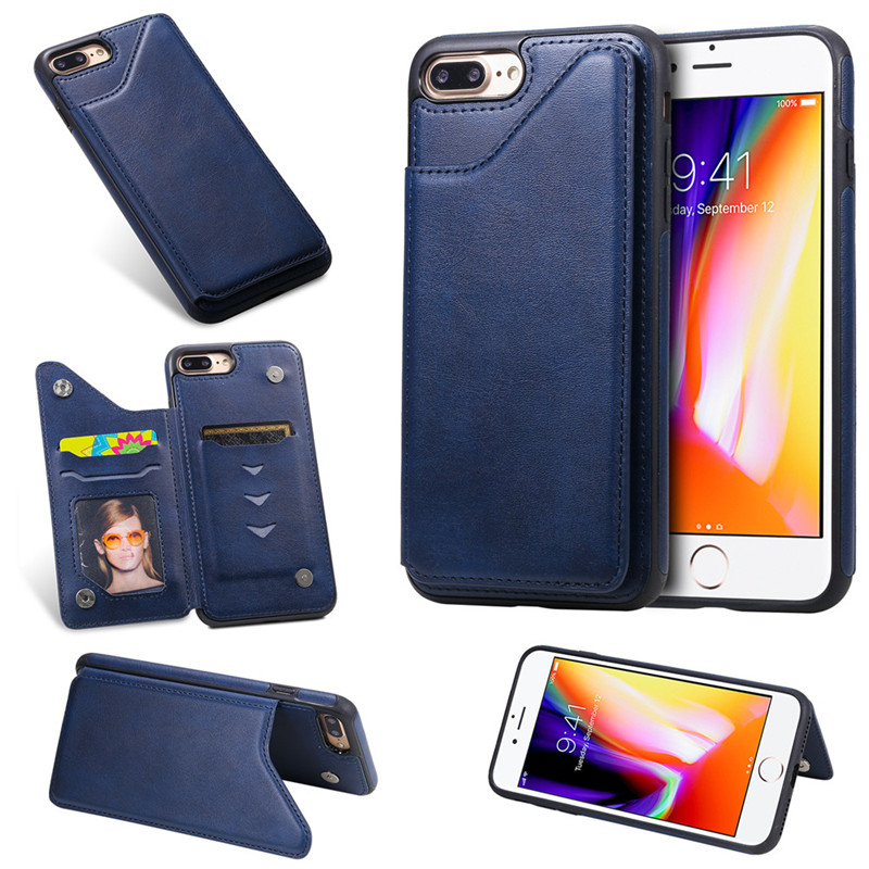 Pure Color Phone Case For iPhone 7 Plus iPhone 8 Plus 5.5 inch PU Leather Wallet Phone Cover with Card Pockets Kickstand