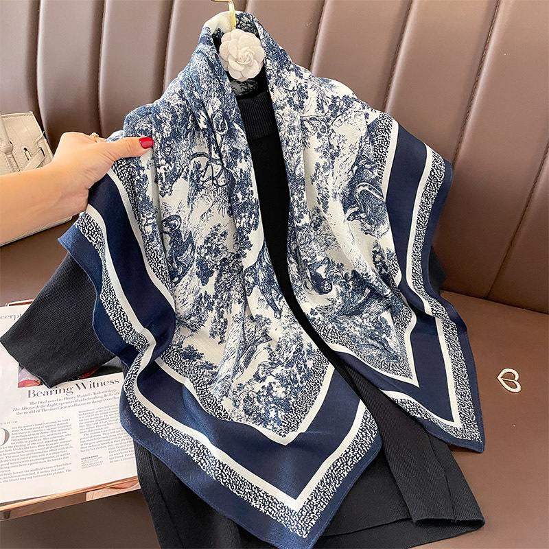 Korean retro printed scarf bib fashion 100 square scarf imitation sheep wool scarf tie scarf female scarf