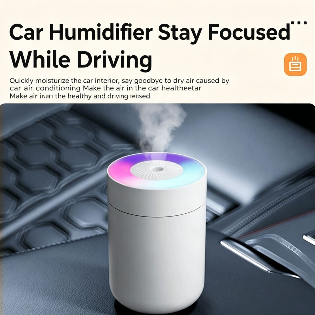New Car Humidifier with 7-Color Ambient Light Mini Silent Cool Mist Sprayer for Office Bedroom Desktop Home Use
