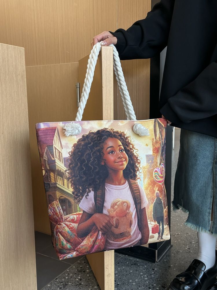 Miss DG Painting hand bag Cartoon canvas bag Large capacity Beauty Tote bag Shopping shoulder bag