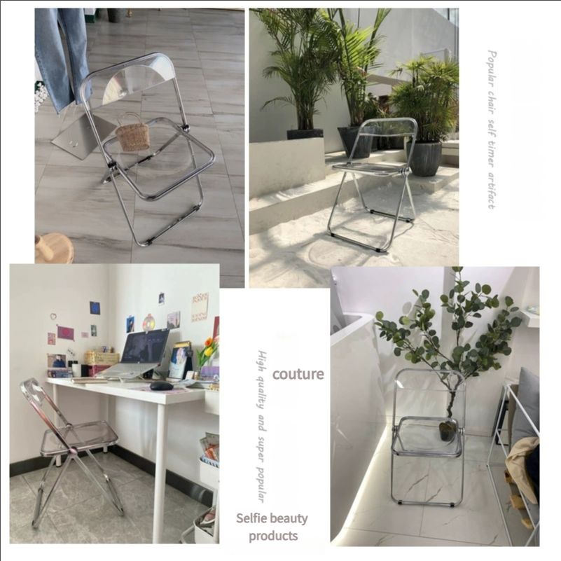 Home transparent folding chair fashionable acrylic crystal chair portable makeup chair ins style internet celebrity photo chair clothing store restaurant chair