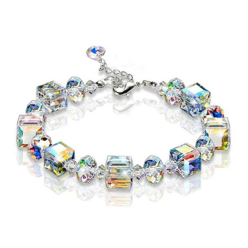 Bracelet For Women Square Glass Crystal Bracelet Sparkles Exquisite Luxury Silver Color Fashion Jewelry Gift