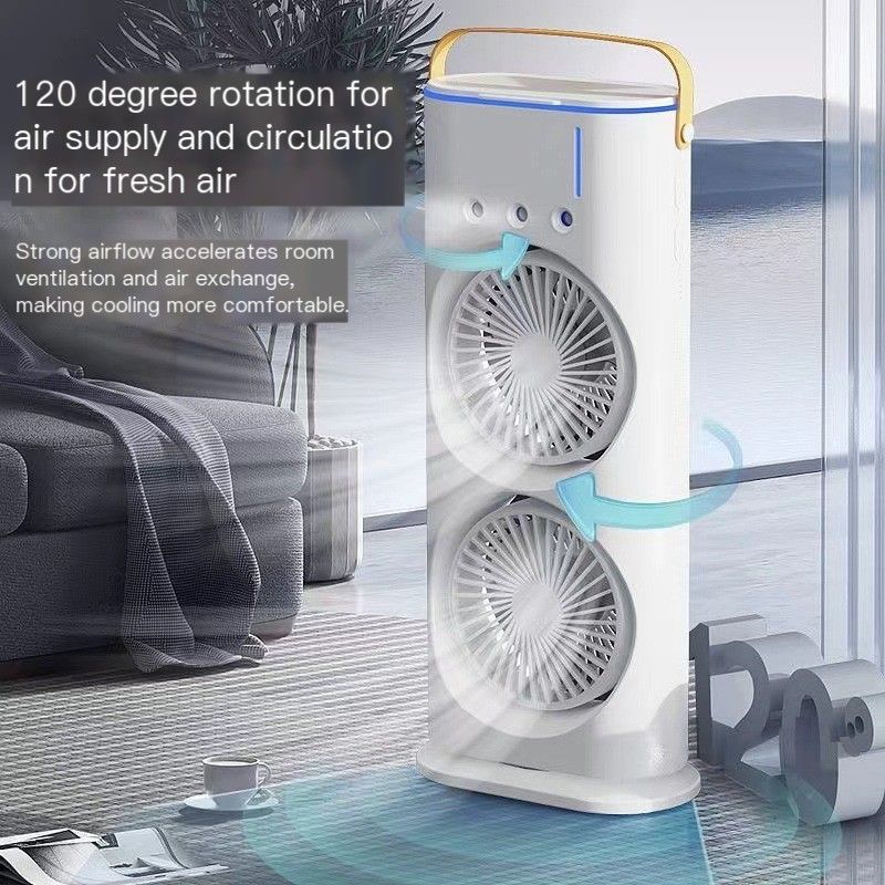 New double-head spray fan for home, dormitory, office, USB shaking mini fan, rechargeable, remote control, silent