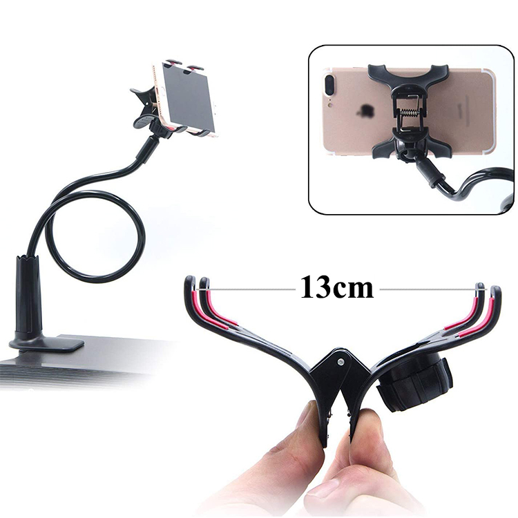 Cell Phone Holder Bed, Aluminum Alloy Adjustable Desktop Lazy Bracket, Universal Mobile Phone Clip Stand, Flexible Long Arm Rotating Mount for Bed, Office, Kitchen, iPhone, pad, Watching Movies