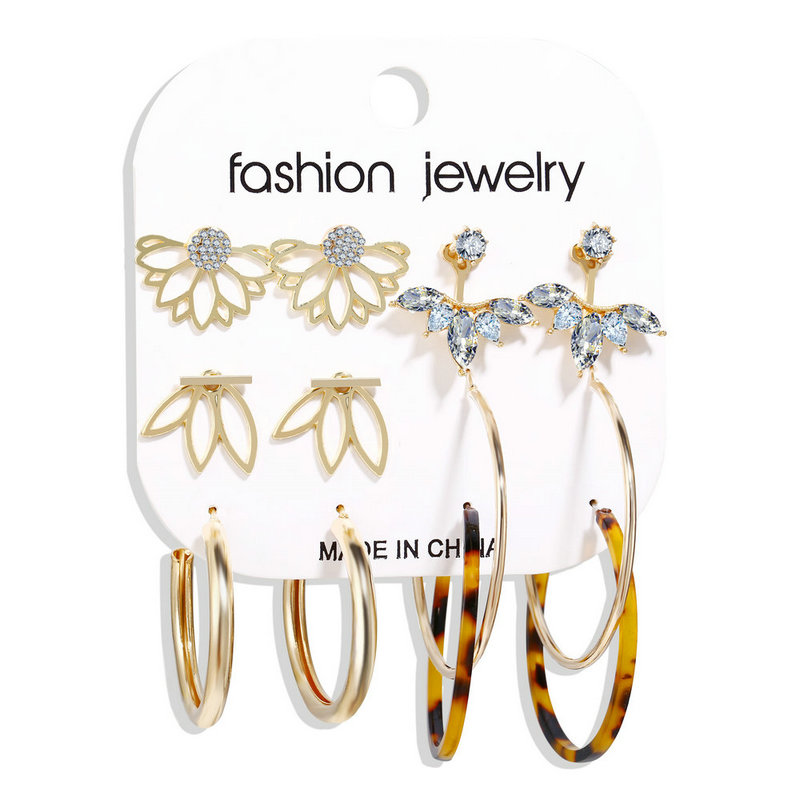 5542 6pcs Fashion Gold Pearl Tassel Earrings Set For Women Vintage Metal Hoop Earings Geometric Circle Drop Earrings New Jewelry