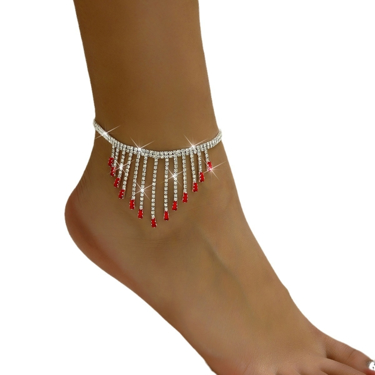 Red Zircon Foot Chain female Europe and America Tassel fashion beach anklet jewelry gift CRRSHOP women jewelry anklet jewelry holiday gifts
