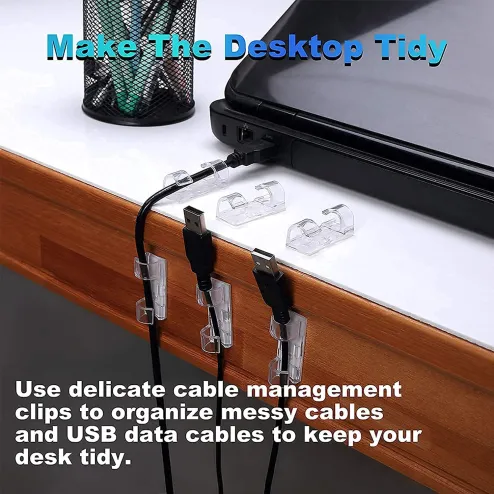 Desk Tidy Wire Clamp Cable Organizer Computer Cable Ties Cable Cord Clips  Clear