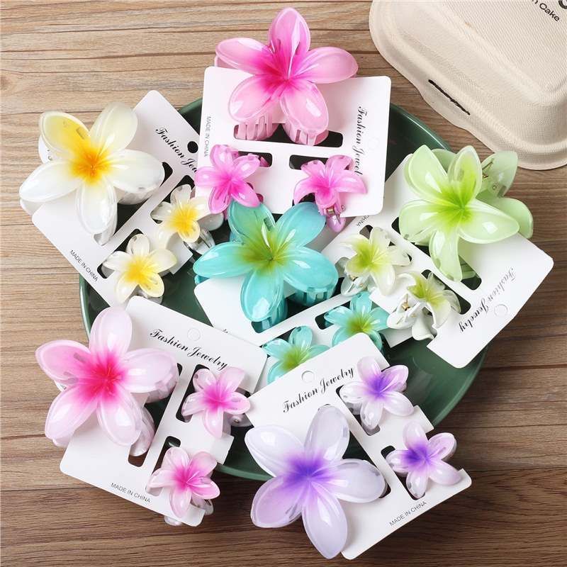 Elegant Flower Hair Claw Set for Women, Plumeria and Bauhinia Shark Clip, Non-slip Back Head Hair Catch, Fashion Temperament Hair Accessories for Daily Vacation Decoration