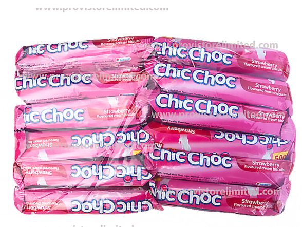 CHIC CHOC CHOCOLATE, MILK-FLAVOURED CREAM BISCUIT, STRAWBERRY 23g