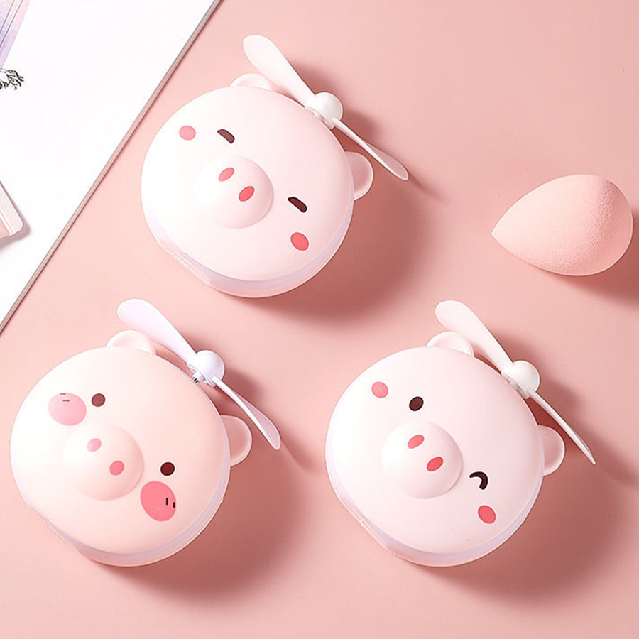 Pink Cartoon Pig Makeup Mirror Portable Rechargeable Led Light Makeup mirror Mini Fill Light Mirror Fan Mirror