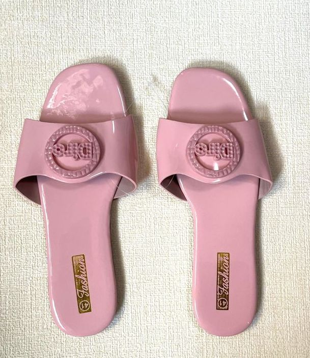 Women's glossy design outdoor fashion trend, slip-on, light-weight flat sandals slippers - GREEN