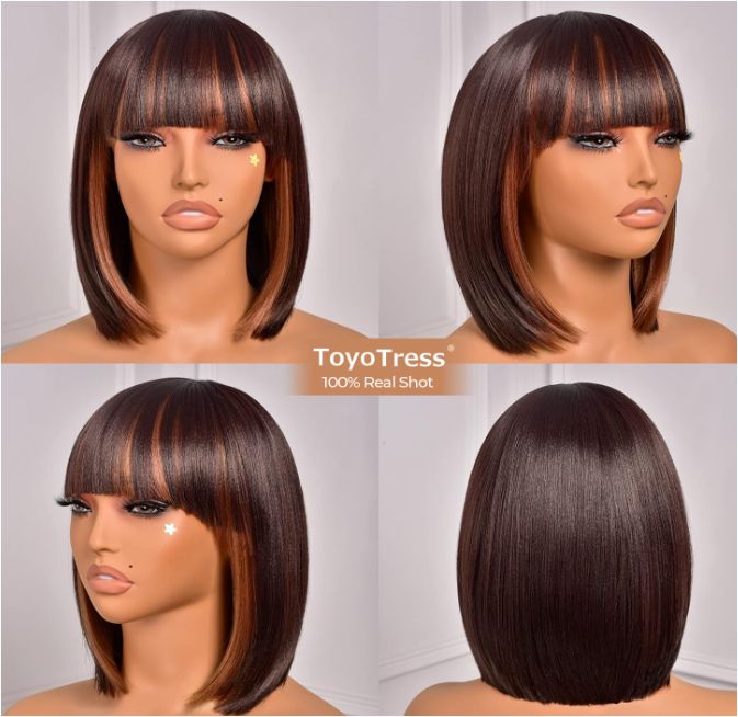  Straight human hair- bob wig human hair 180% density straight bang bob wig for women