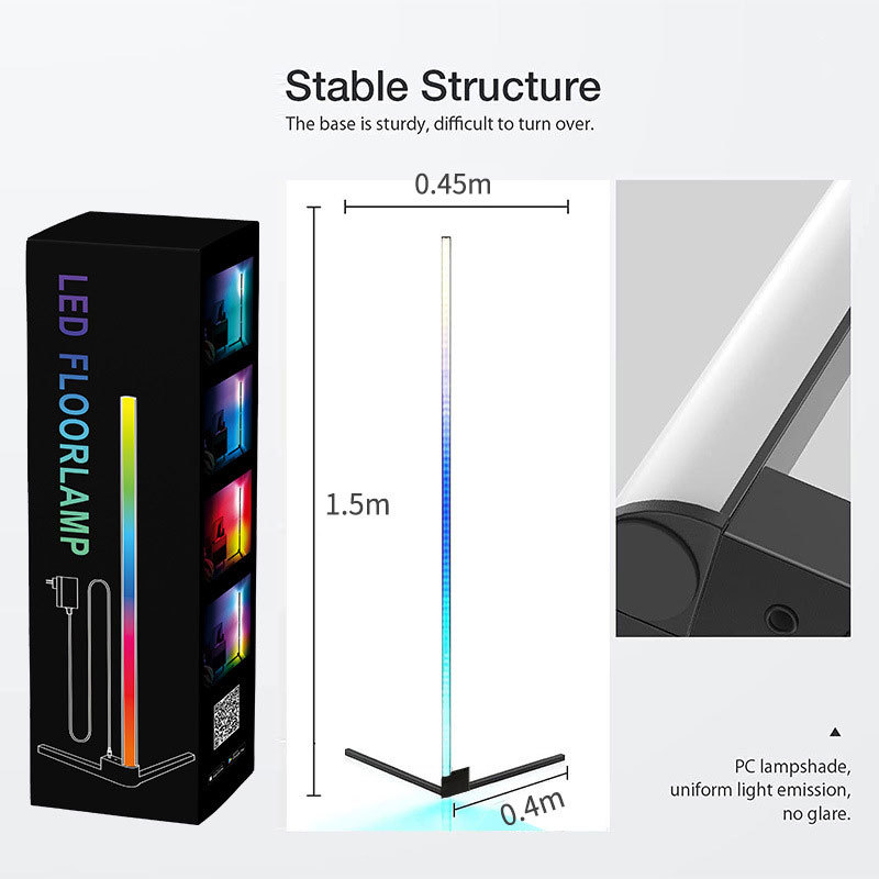 LED Corner Floor Lamp, RGB colour changing standing lamp modern corner floor lamp 150cm tall with App/Remote Control/Dimmable/Music Sync/Smart Floor Light for Living Room Bedroom Home Decoration 