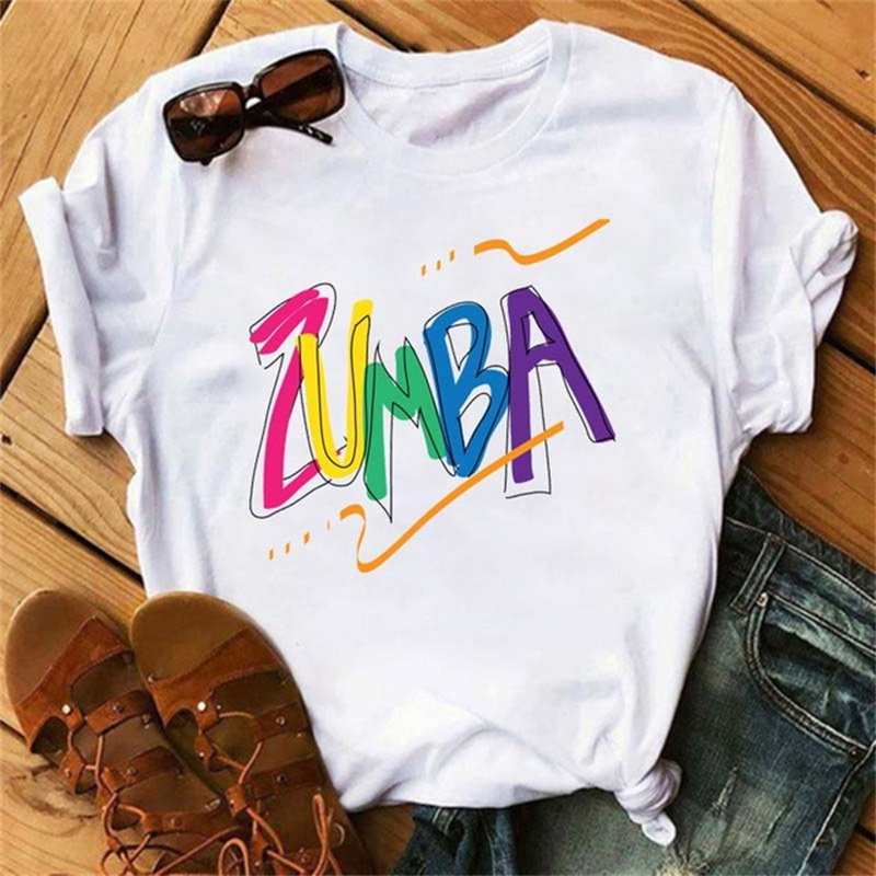 BT4696 Fashion new Zumba Women's T Shirt Fitness Dance Letters Graphic T Shirt Crew Neck Statement Top
