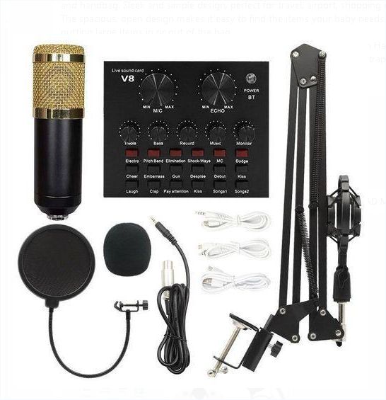 Professional Studio Condenser Microphone Sound Card V8