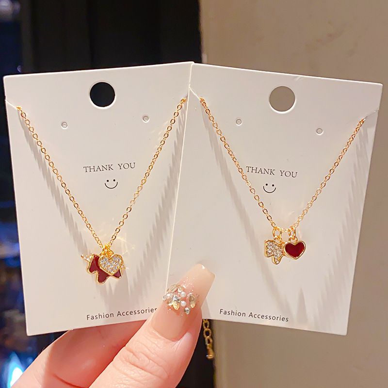 18K Real Gold Plated Horse Heart Necklace, Lunar Year Red Zircon Acrylic Pendant Necklace, Luxury Creative Zodiac Horse Jewelry, Festive Fashion Clavicle Chain for Women