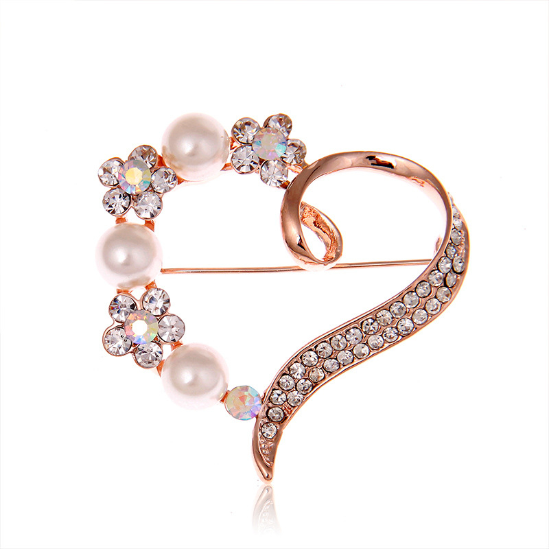 XZ005 lady's heart brooch crystal love pearl girl brooch badge wedding party costume accessories