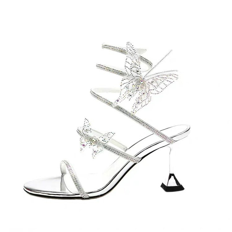 Snake-shaped twining rhinestone high-heeled sandals CRRshop free shipping hot sale female new style flat belt thin heel Roman sandals mesh red fashion fairy shoes 7cm high heel women small size 34 35 - 40 sexy tridimensional butterfly shoes 3D butterfly fashion sandals