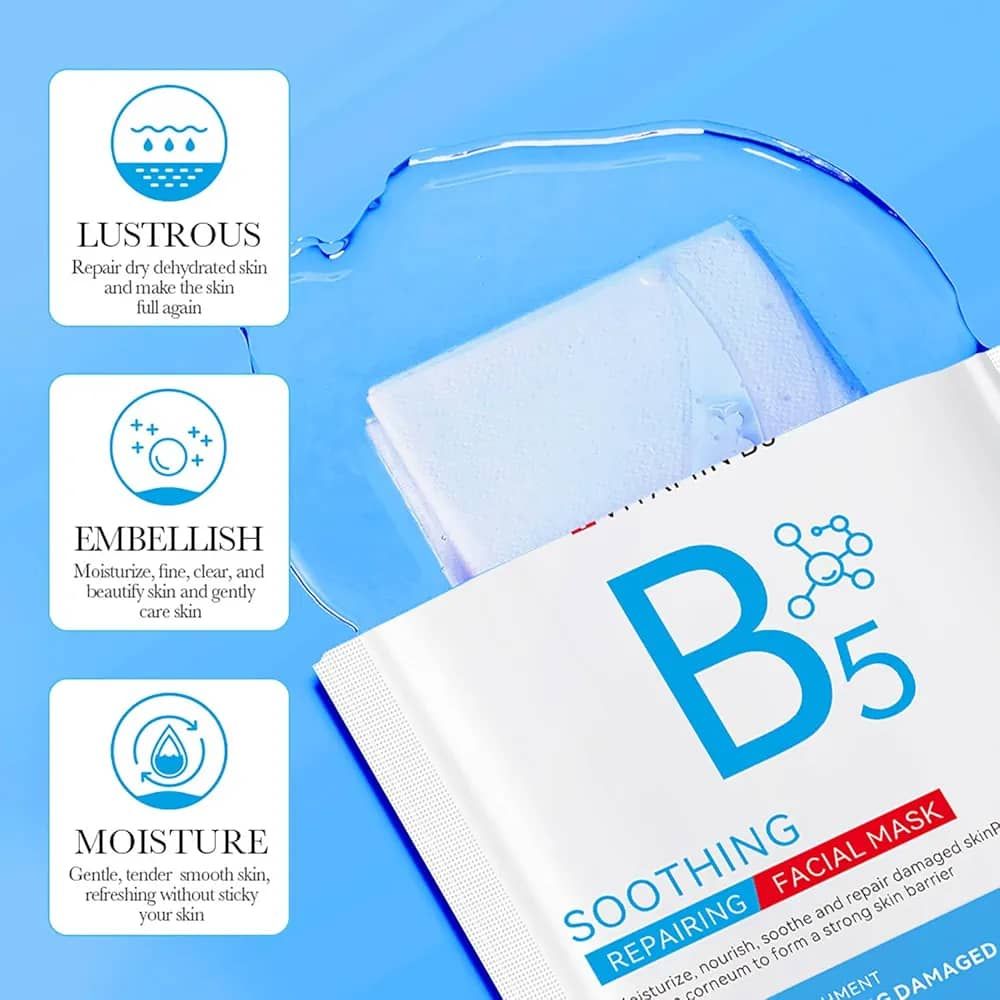 BIOAOUA Vitamin B5 Hyaluronic Acid, Yeast Extract Anti-Wrinkle & Soothing Repair facial mask 30g Moisturizing Skin Care Products