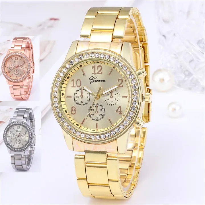 Geneva Women Watches For Lady Wrist Watch Luxury Quartz Stainless Steel Band Casual Fashion Gift