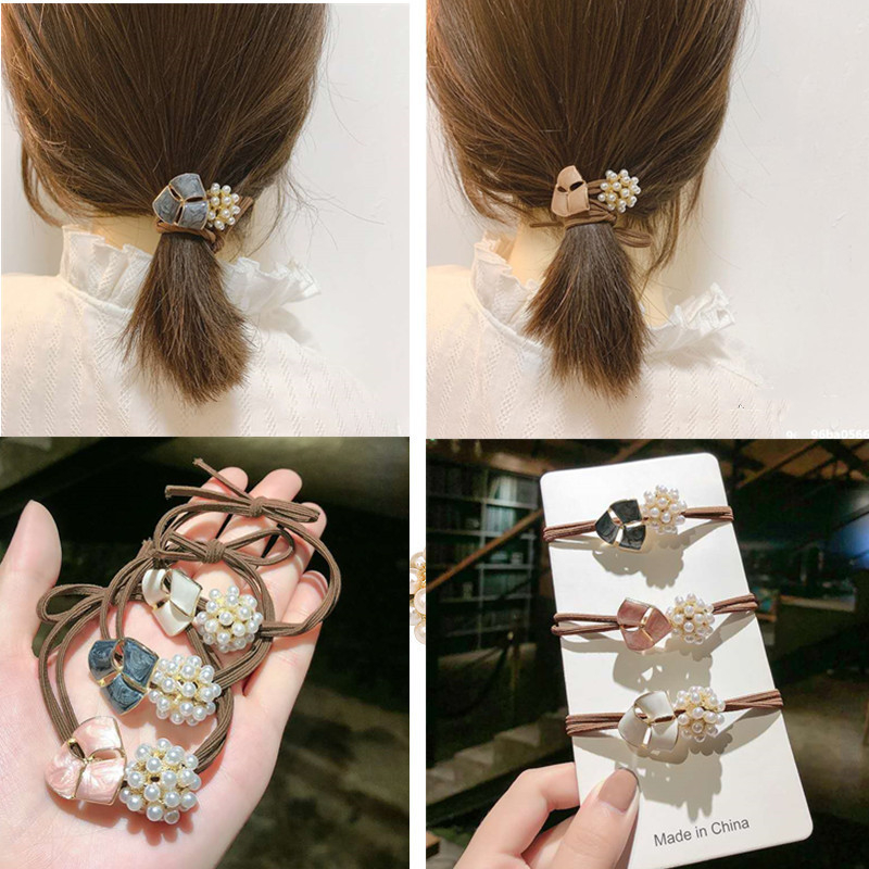 fs65987452 Korea Women Hair Ropes Big Crystal Pearl Elastic Rubber Band for Girl Fashion Hair Accessories Hair Ties