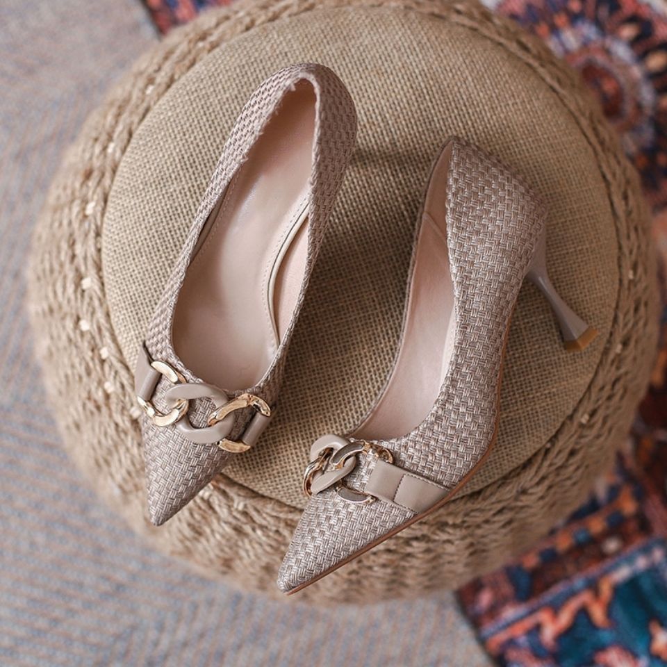 New Women's Single Shoes,High Heels-Apricot,Pointed Toe and Versatile Single Shoes for All Seasons with Stiletto Heel and Breathable Soft Leather for Professionals.Size 37-4141