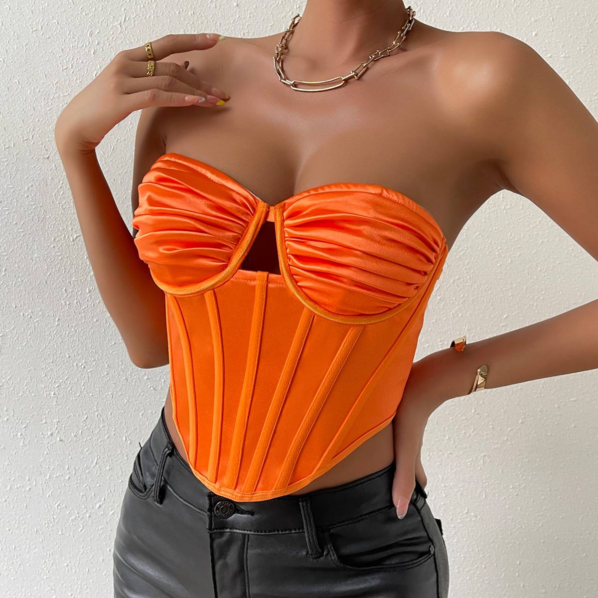 M60583 Women's Sexy Fishbone Vest Pleated Slim Fit Vest