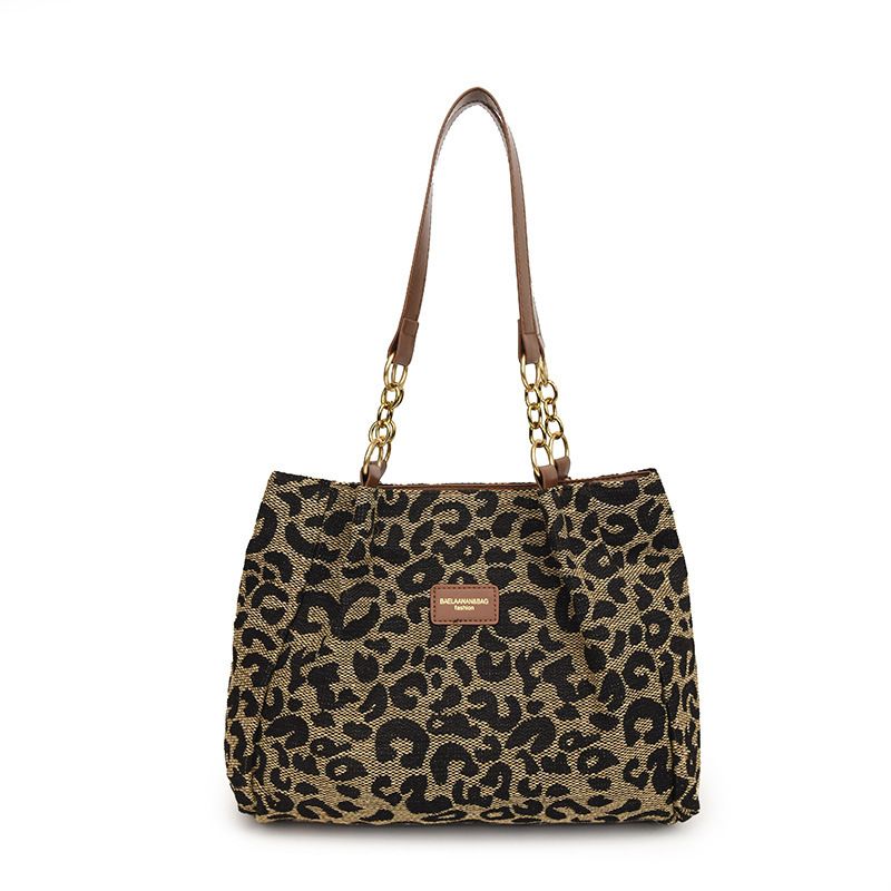 Women Fashion Leopard Print Canvas Hand Bag Woman Quality Pu Shoulder Tote Bags Ladies Casual Large Capacity Handbag