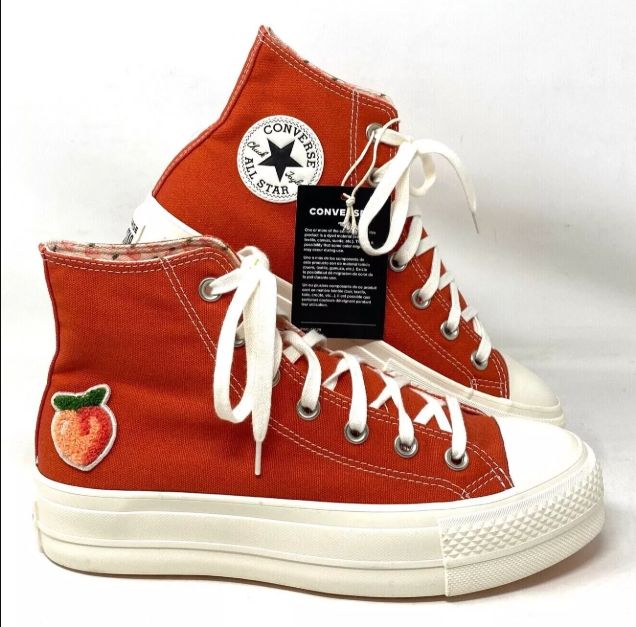 Shoes Converse Chuck Taylor Lift Platform Unisex Shoes Peach/Red/White Canvas
