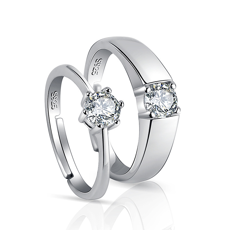 JZ Fashion 925 Silver Rings for Couple White Sapphire Jewelry Rings Size Adjustable