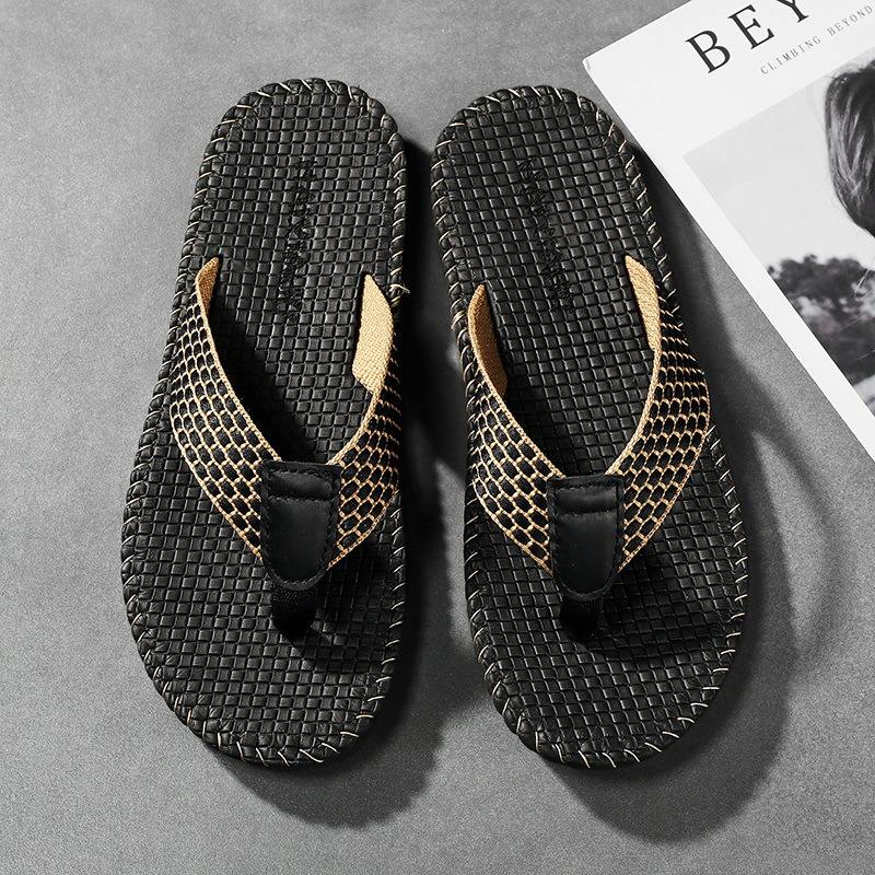 Men's Breathable Woven Flip Flops, Non-Slip Comfortable Summer Slippers, Casual Lightweight Beach & Indoor Footwear, 2 Colors Available, EU Size 41-45
