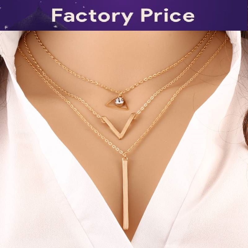 Fashion crystal sequin necklace temperament trend multi-layer metal pendant clavicle chain jewelry